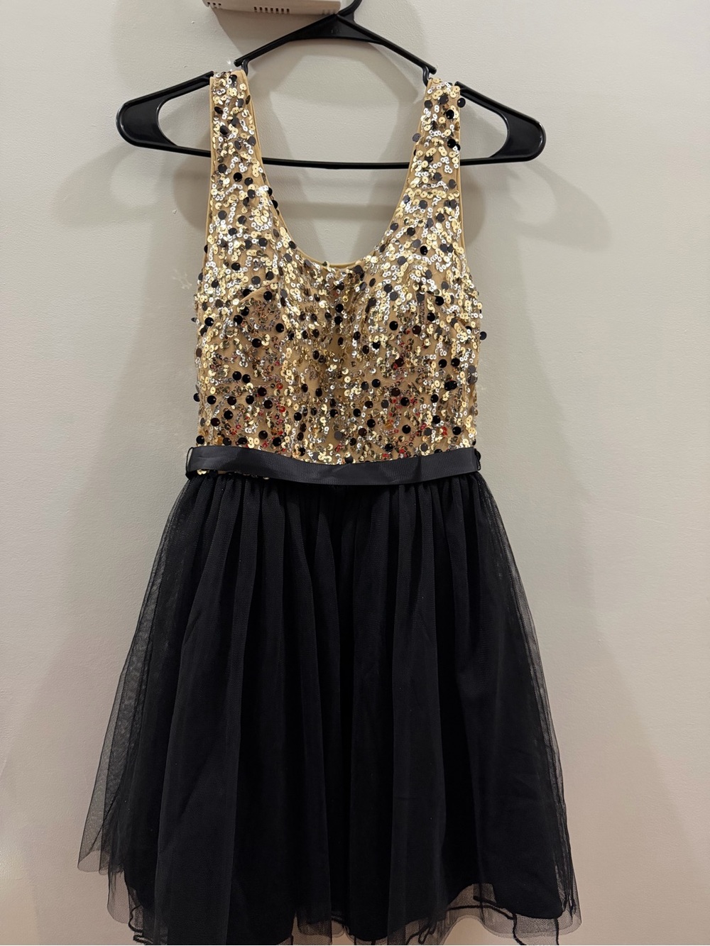 Jodi Kristopher Gold Sequin Bodice with Black Tulle Skirt Girls' Dress